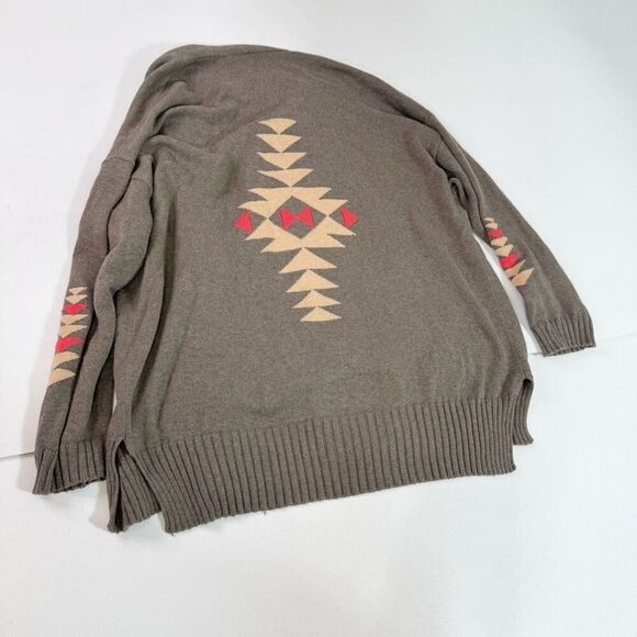 27 Miles Malibu Sweater Womens Small Brown Open Front Knit Aztec Shawl Collar - Picture 1 of 8